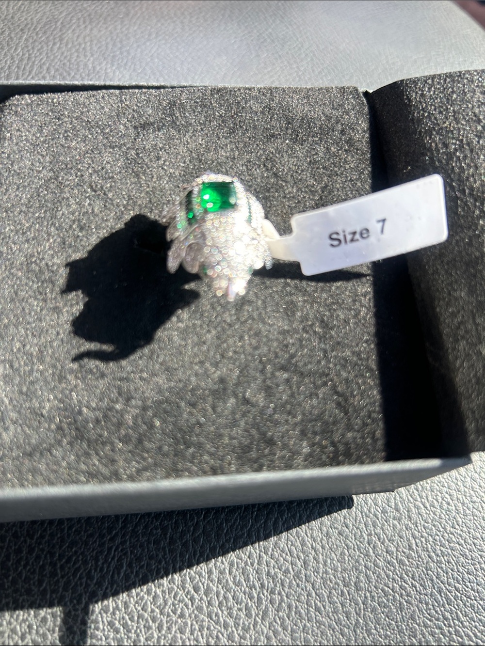 T.J.Maxx Silver-Tone Ring with Vibrant Green Center Stone
